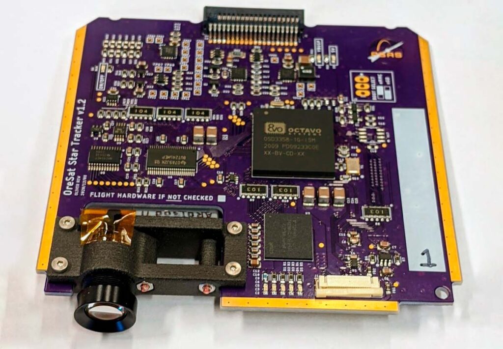 Star tracker with Windform LX 3.0 used in the camera lens and sensor assembly (the lower left part of the card) used for final development and integration testing. Courtesy PSAS