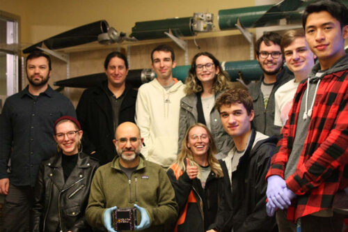 The Portland State University Satellite Team: an interdisciplinary team of electrical engineers, mechanical engineers, computer science, math majors, and business students. Courtesy PSAS